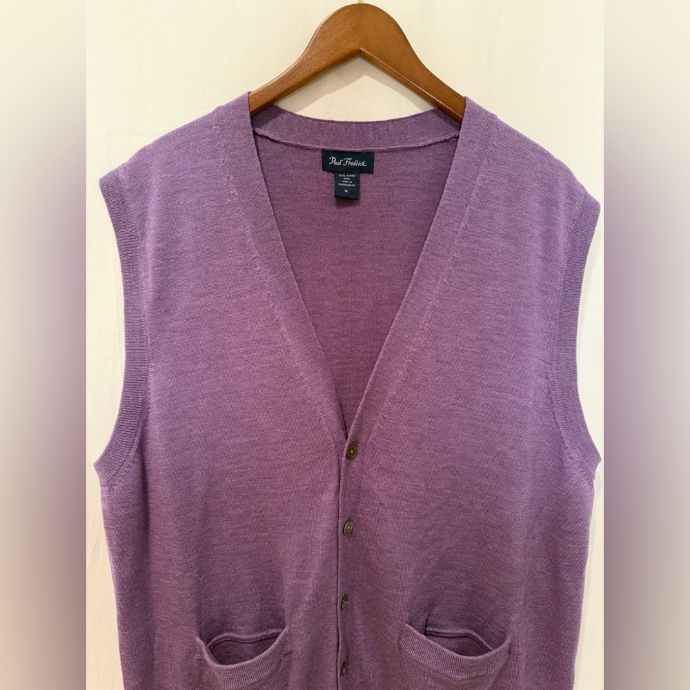 Paul Fredrick Men’s 100% Merino Wool Vest Button Front - Light Purple - XL - Picture 2 of 9